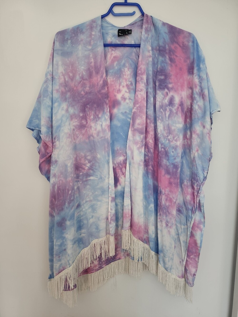 Pink Blue Purple Tie-Dye Kimono – Fringed Lightweight Beach & Festival Cover Up